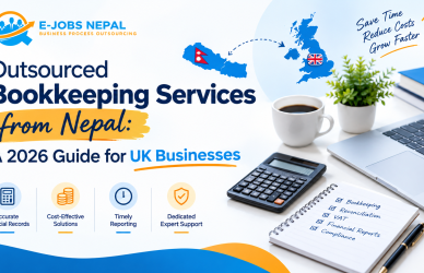 UK accountant reviewing outsourced bookkeeping services from Nepal on a laptop with cloud accounting software